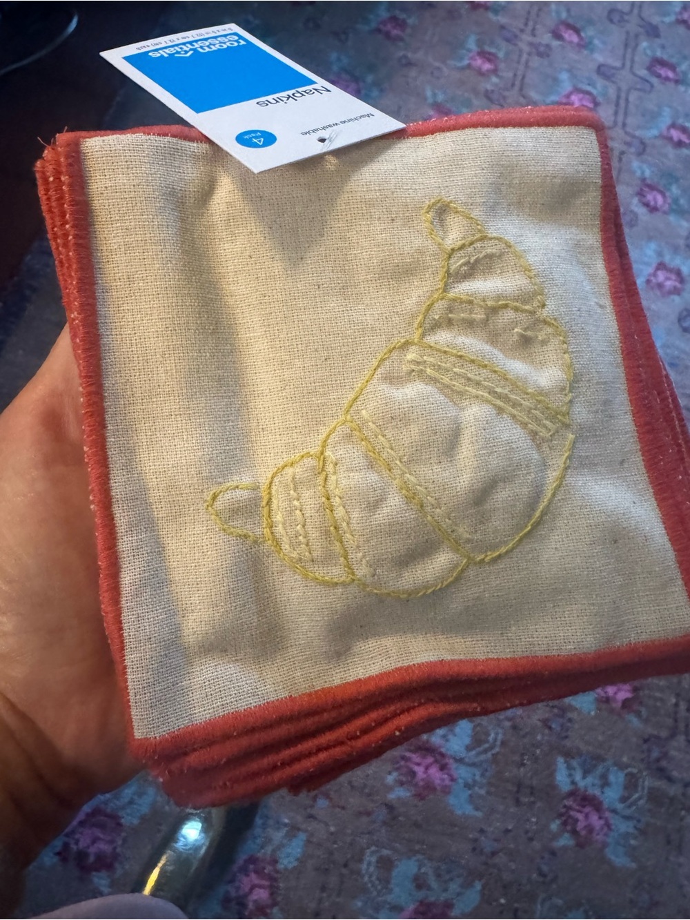 Embroidered croissant cocktail napkins